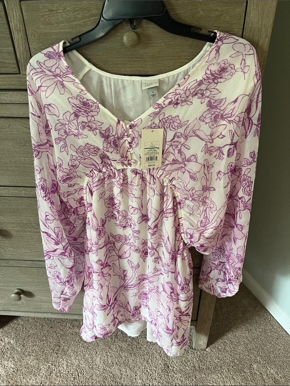 a new day White Blouse with Pink Floral Print